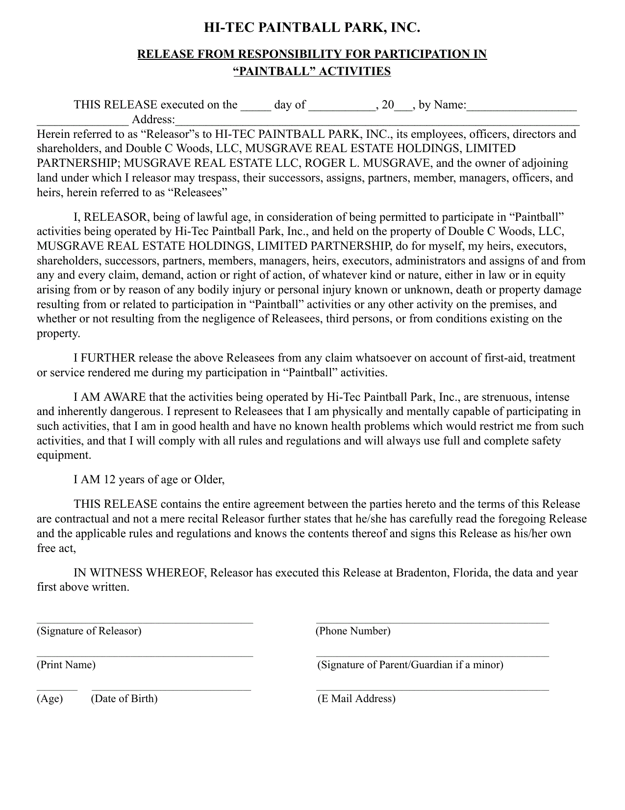 Hi-Tec Paintball Release Form (122770 bytes)